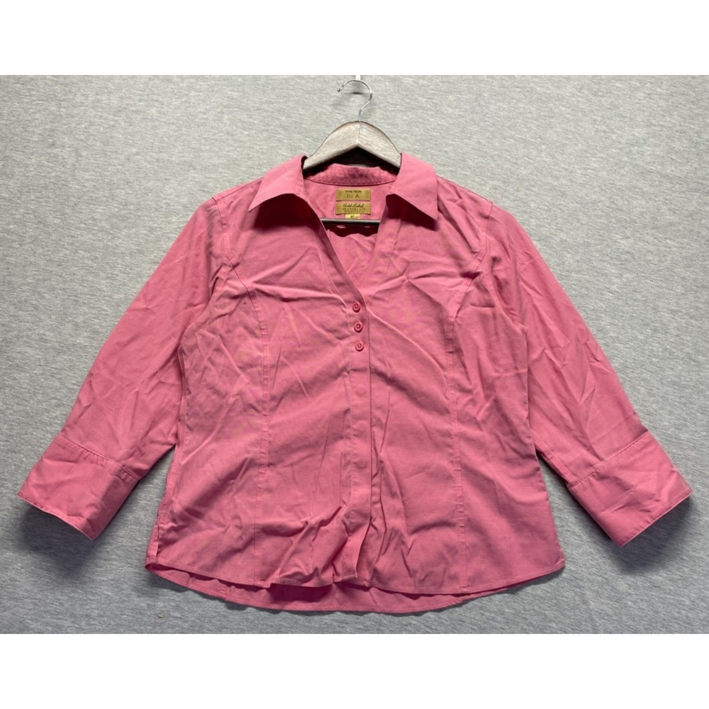 Gold Label Investments Blouse Top Women 8 Petite Pink Cotton 3/4 Sleeve Non Iron